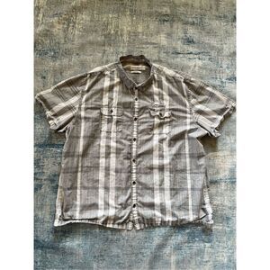 Calvin Klein Gray Stripe Plaid Classic Fit Button Front Short Sleeve Tee XXL